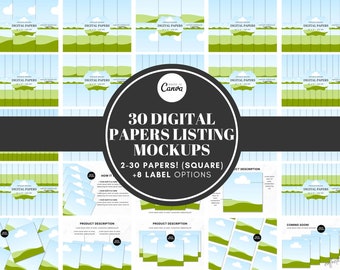 30 Digital Paper Mockup, Scrapbook Paper Mockup, Seamless Pattern Mockup Template, Listing Mockups for Etsy Seller, Editable Canva Template