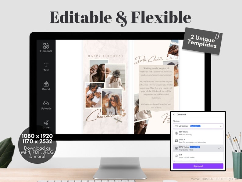 Editable Ecard Birthday Card Template, Ecard Animated Birthday Card Template for Mobile Phones, Collage Birthday Card with Music, Editable Template Canva - Digital Download, Collage Template Collage Birthday Collage Photo Frame Floral Birthday Card,