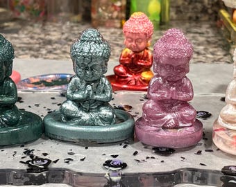 Botanical Resin Buddha Worry Stones, Calming Meditation Figurines