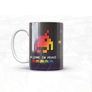 Classic Retro Arcade We Come In Peace LARGE 15oz Coffee Cup Mug