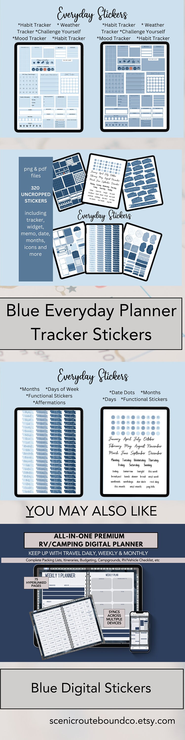 Goodnotes Stickers Blue Pre-cropped Planner Stickers for Goodnotes ...