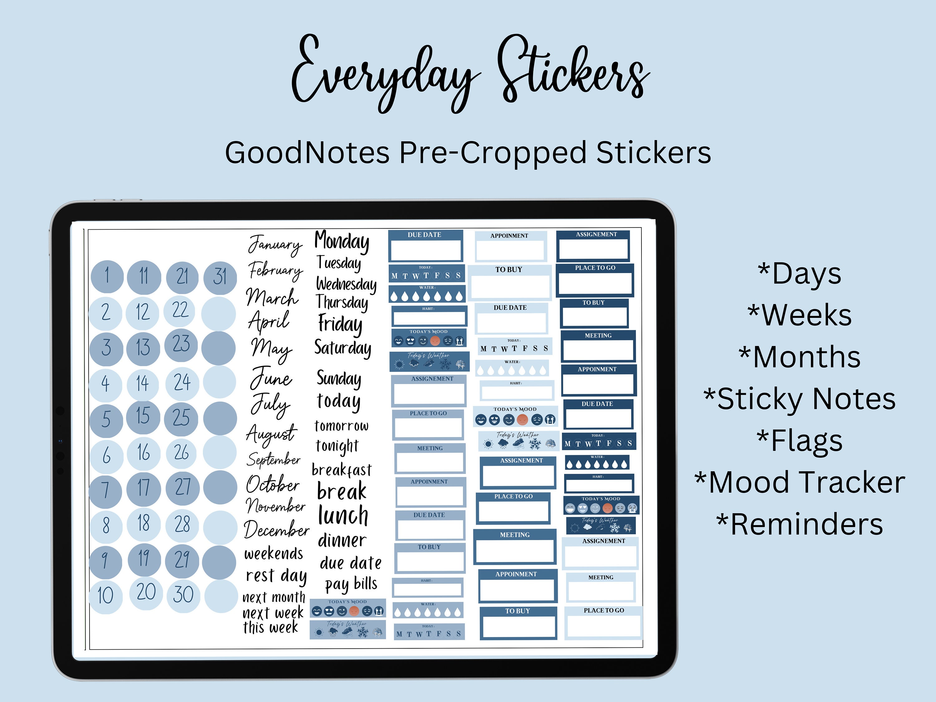 Goodnotes Stickers Blue Pre-cropped Planner Stickers for Goodnotes ...