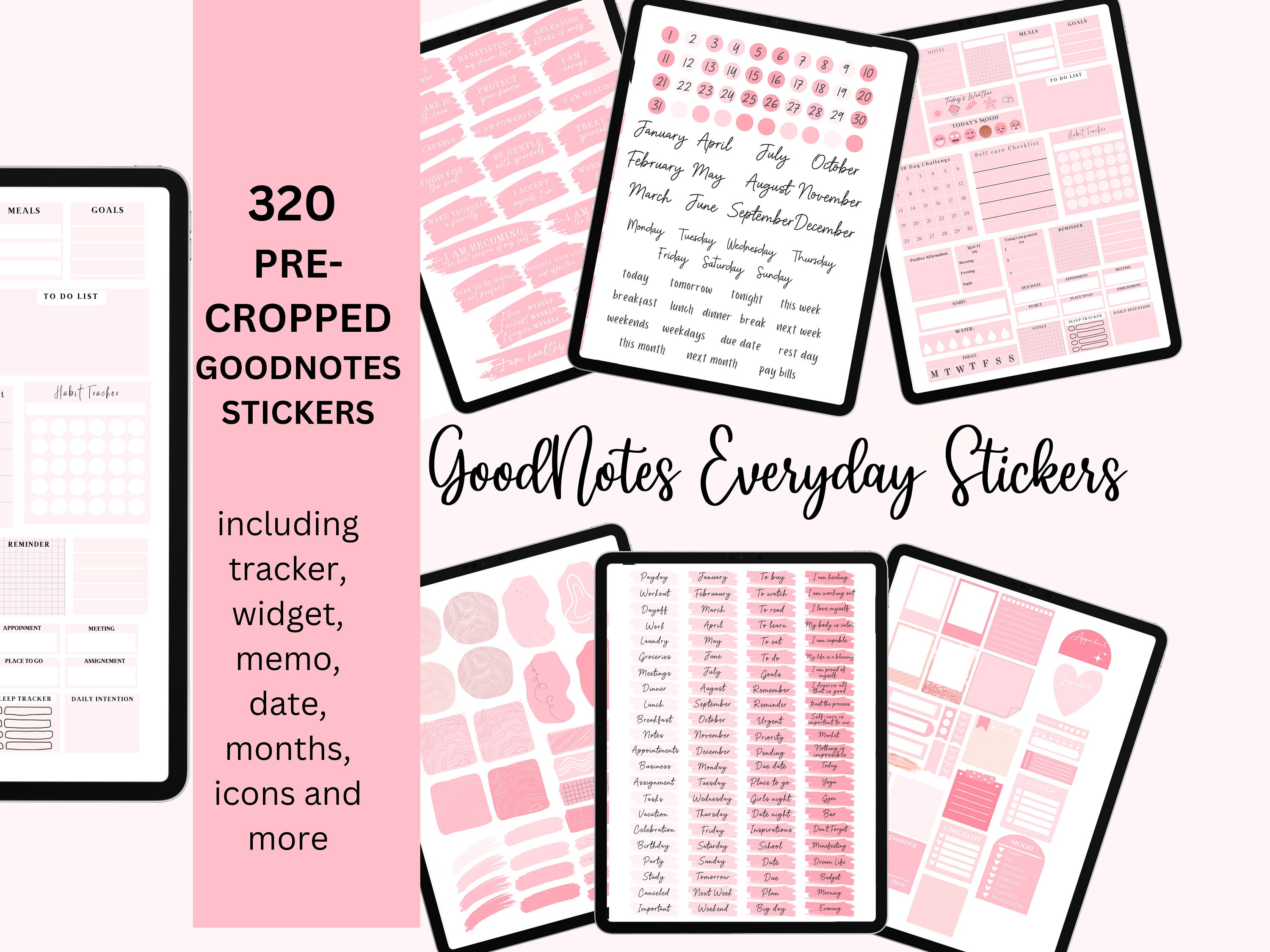Goodnotes Pink Digital Stickers Daily Planning Pre-cropped for ...