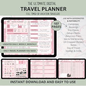 Digital Travel Planner RV Trip Organizer Camping Vacation Itinerary Template GoodNotes Notability Road Trip Budget Expense Tracker Sticker