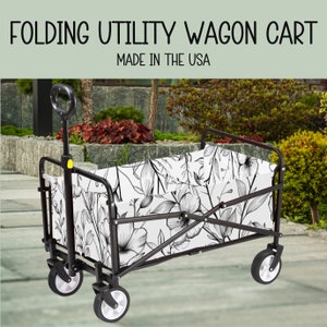 Collapsible Utility Wagon Beach Cart Camping Gear Hauler RV Storage Floral Print Outdoor Trolley Folding Garden Picnic Festival Event Cart