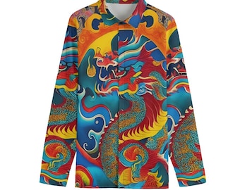 Dragon 100% Cotton Dress Shirt Long Sleeve Baroque Dragons Button up Down Chinese Gift Big Tall Luxury Couture Asian Japanese Tattoo Comic