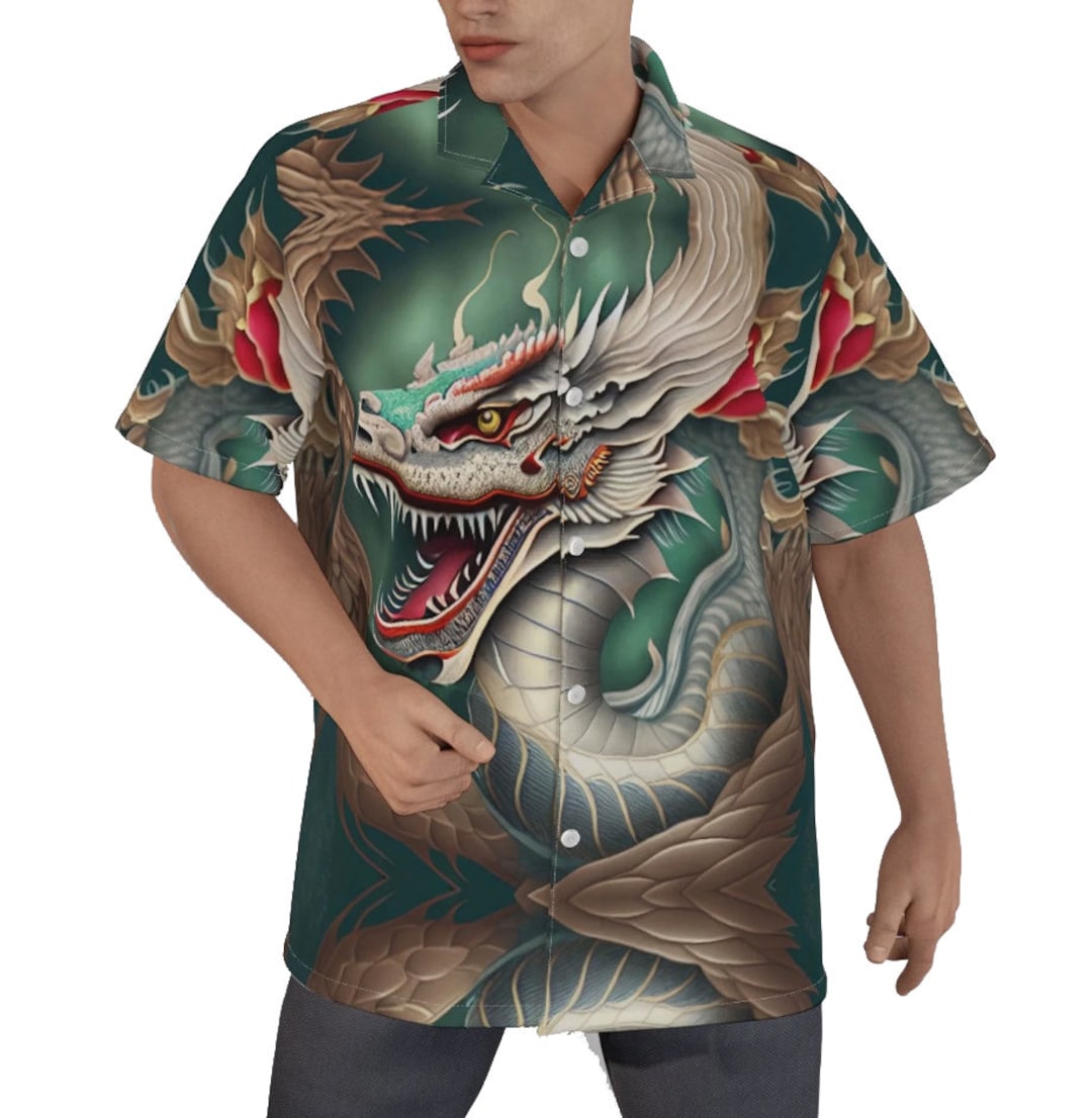 SHORT SLEEVE CAMP COLLARED SHIRT HEART OF A DRAGON