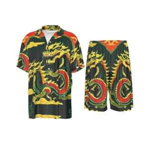 Dragon Shirt Shorts Set imitation Silk Mens Polo Shirt S/M/L/XL/2XL/3XL/4XL/5XL Twin Dragons Retro Asian Japanese Chinese Sports Golf Lounge