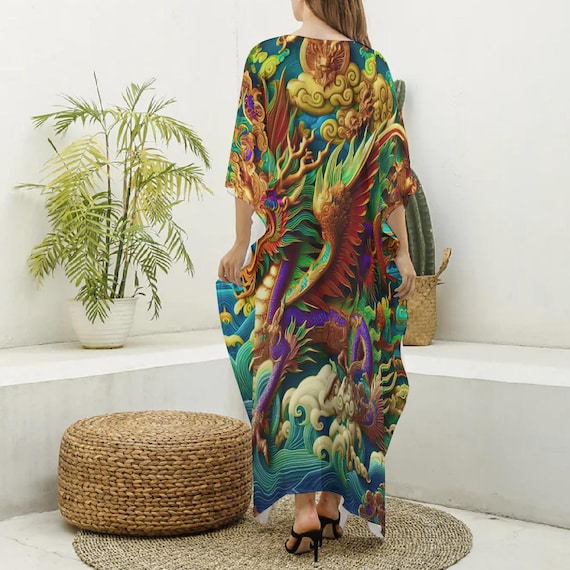 Green Gold Dragon Kaftan Caftan Long Maxi Dress Hostess Hippie Festival  Asian Japan Bohemian Baroque Cocktail New Age Tunic Rave Outfit - Etsy