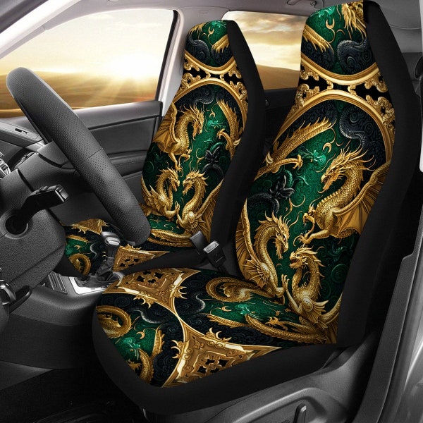 Dragon 3D Gold  Car Seat Cover Thick Cushion Front Seats Universal Auto Gift Unisex Asian Japanese Dragons  Gift Exotic Chinese Automotive