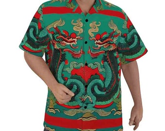 Dragon Cotton Hawaiian Shirt Dress Shirt Short Sleeve Dragons Button Up Down Chinese Gift Big Tall Japanese Ink Ancient Art Asian Oriental