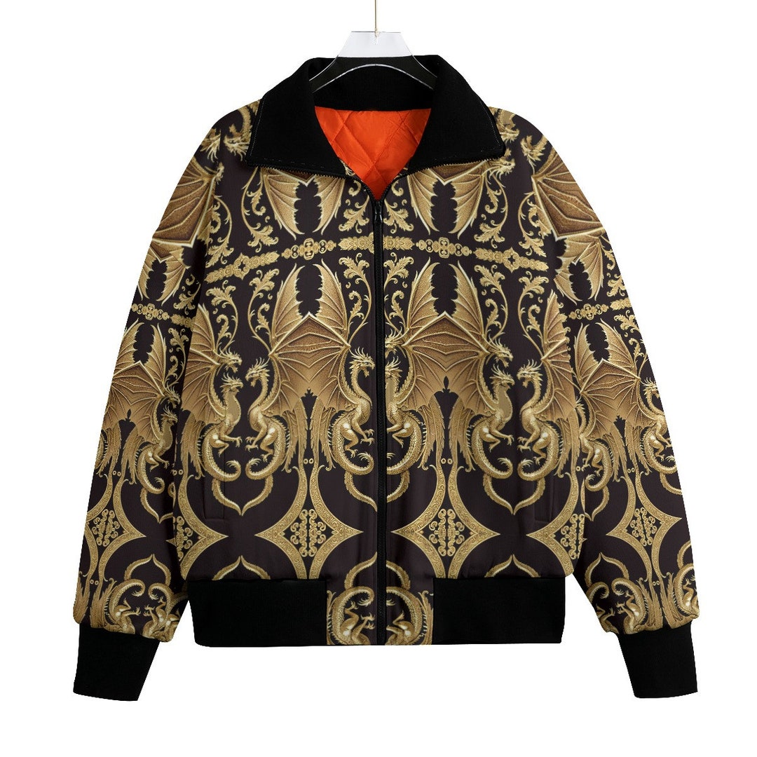 Floral Janpanese Dragon Print Men's Bomber Jacket