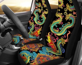 Chinese Dragon Rose Pattern Print Universal Fit Car Seat Cover