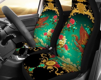 Chinese Dragon Rose Pattern Print Universal Fit Car Seat Cover main image 0