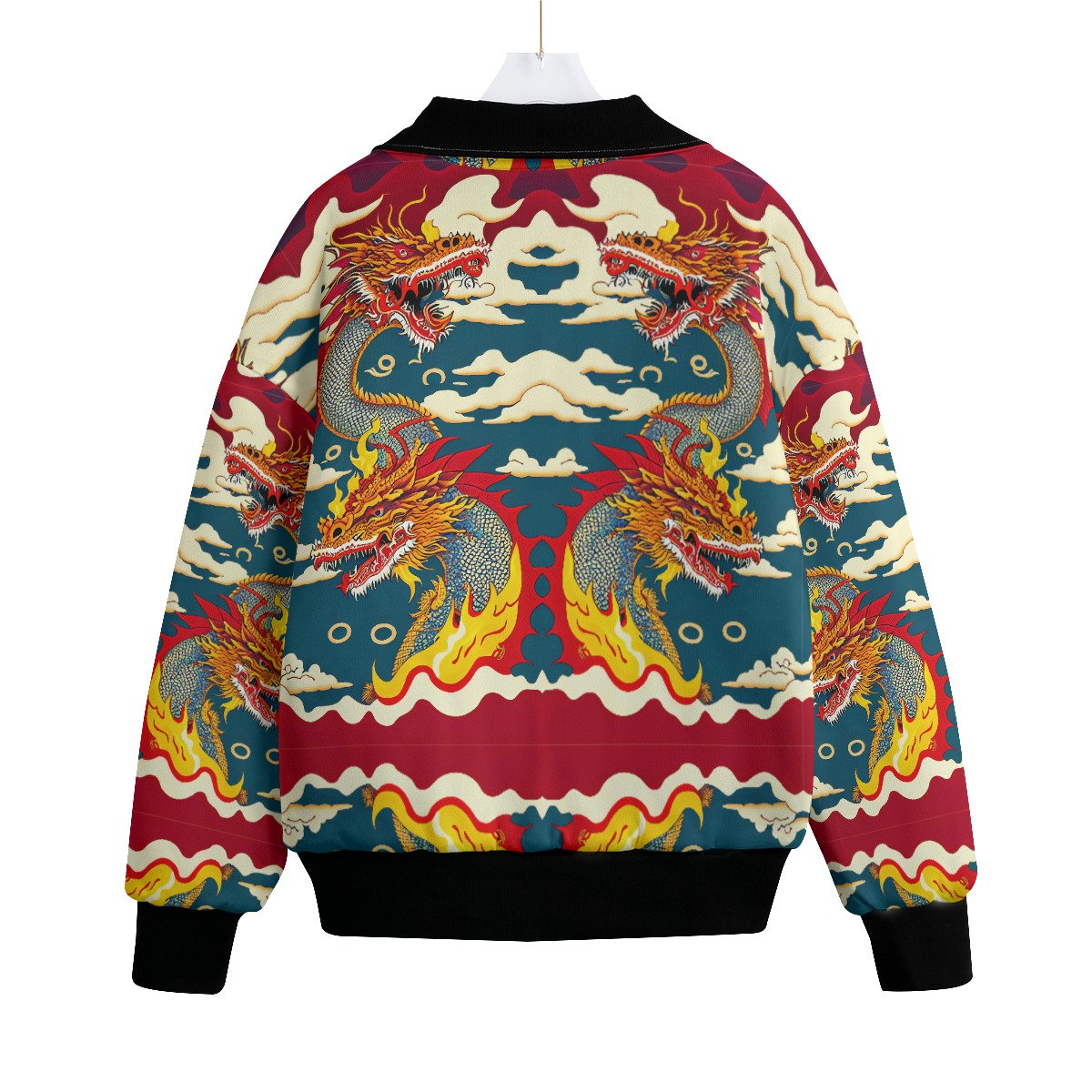 Gold Janpanese Dragon Print Men's Bomber Jacket