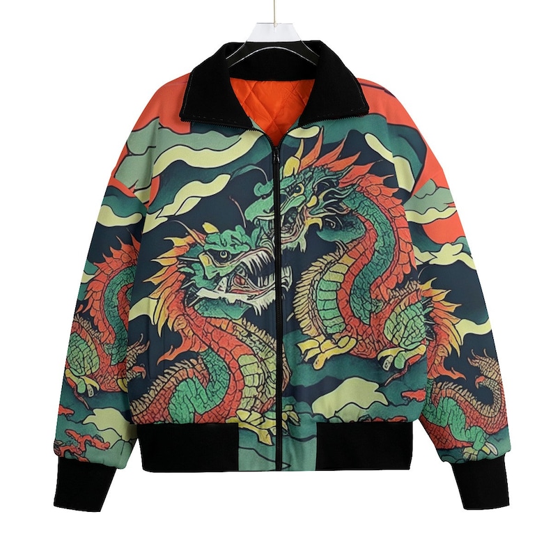 Chinese Dragon Bomber Jacket Unisex Knitted Fleece Dragons Black Mens ...