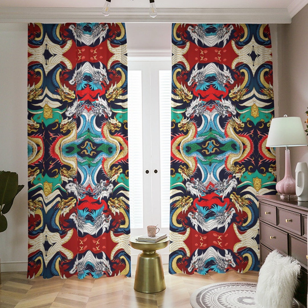 Dragon Black Out Curtains Oriental Asian Chinese Dragons Graffiti Room ...