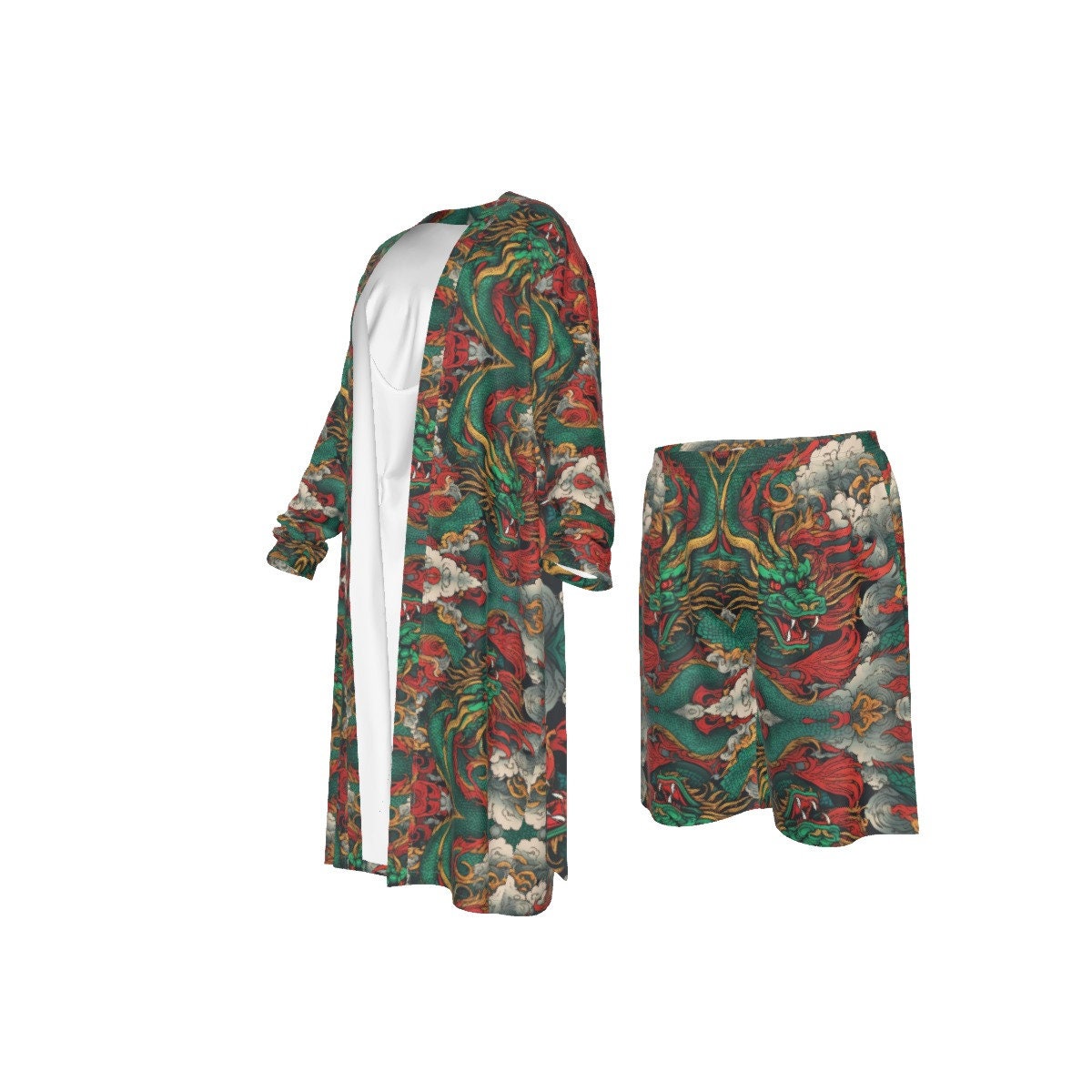 Ancient Dragon Kimono Set Shorts Dojo Robe Man's Long Sleeve Pajamas ...