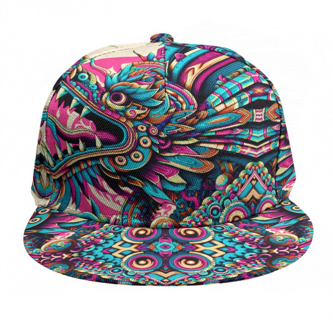 Pink Teal Blue Aztec Mayan Dragon Hat Baseball Cap Trucker Hip Hop Rave ...