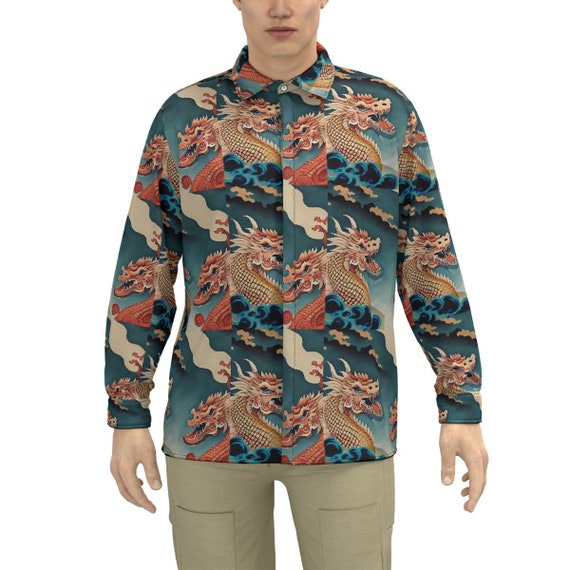 Dragon 100% Cotton Dress Shirt Long Sleeve Floral Button Up Down Men's Chinese Gift Big Tall Luxury Couture Floral Asian Japanese Oriental Dragon 100% Cotton Dress Shirt Long Sleeve Floral Button Up Down Men's Chinese Gift Big Tall Luxury Couture Floral Asian Japanese Oriental