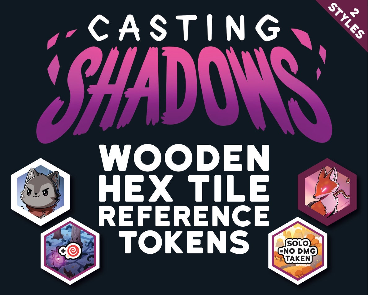 Casting Shadows Hex Tile Reference Tokens Game Add-On, KSE, Wooden
