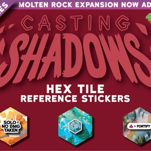 Casting Shadows Hex Tile Reference Stickers, KSE + Ice Storm and Molten Rock Expansions, Game Enhancement, Unofficial