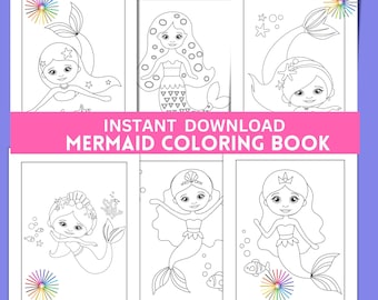 Mermaid Coloring Book, Mermaid Kids Coloring Pages, Girl Gift, Kids Gift, Kids Activity Book, Digital Download