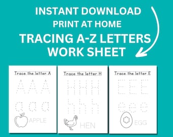 Pintable Worksheet Bundle Preschool Tracing Alphabet Letters A-Z Uppercase & Lowercase Letters Handwriting Practice