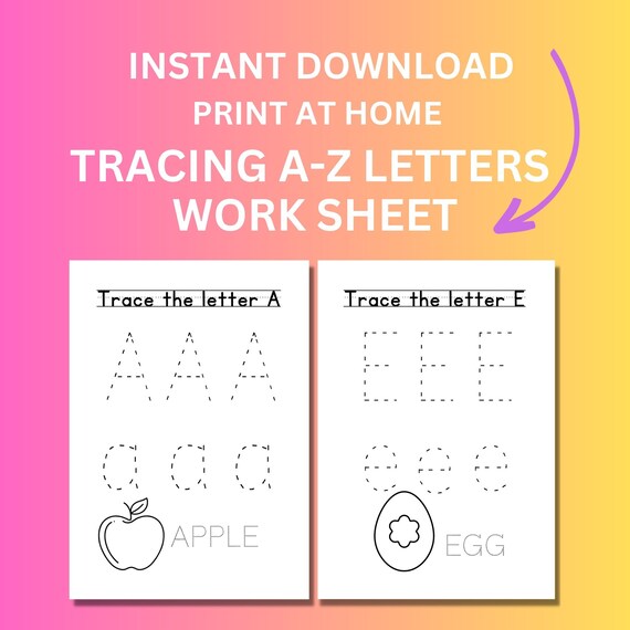 Worksheet Preschool Tracing Alphabet Letters A-Z Uppercase & Lowercase Letters Handwriting Practice Printable Bundle