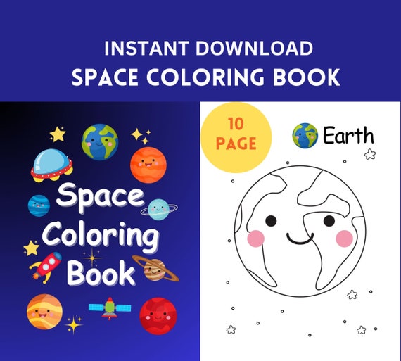 Space Coloring Book for Kids Gift 11Page Digital Download Kids Activity