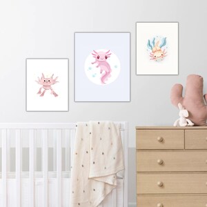 Adorable Set of 3 Digital Nursery Prints Featuring Cute Baby Axolotls - Perfect for Boys, Girls, and Animal Lovers