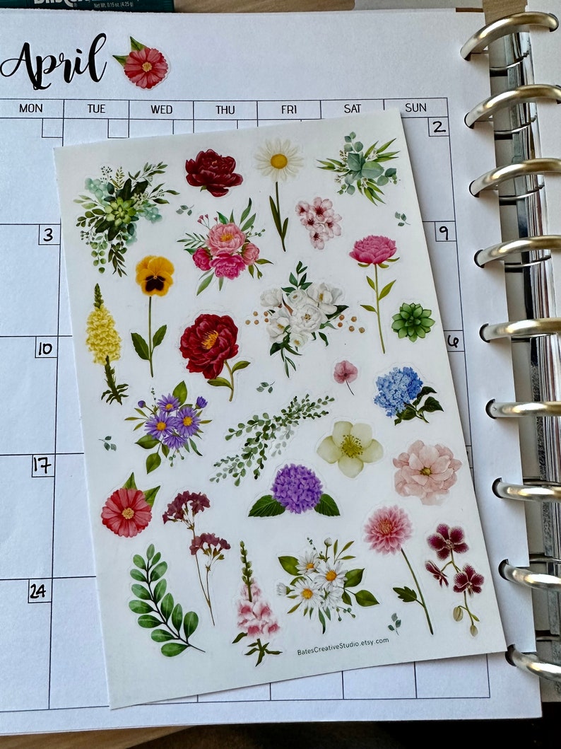 Sticker Sheet - Bright Floral Stickers - Planner Stickers, DIY Bullet ...