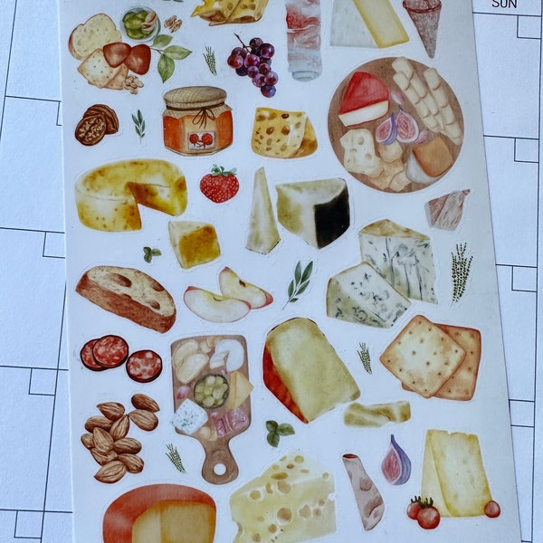 Sticker Sheet - Charcuterie, Meat and Cheese Board Stickers - Planner Stickers, DIY Bullet Journal Stickers, Scrapbook Stickers