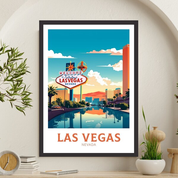 Las Vegas Travel Print / Las Vegas Wall Art / Las Vegas Poster / Las Vegas Illustration / Las Vegas USA Print / Travel Gift Vegas / ID 304