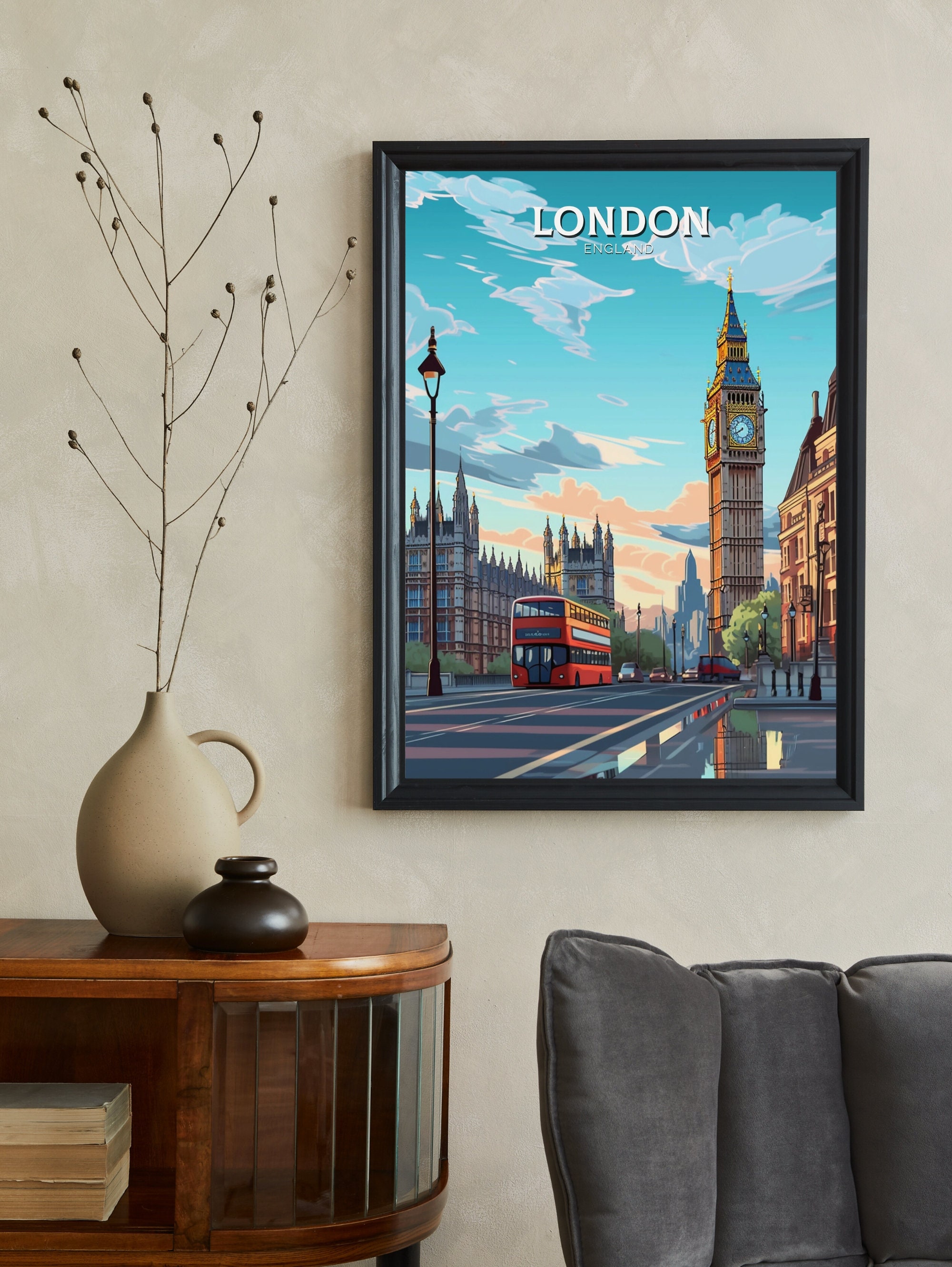 Discover London Travel Print | London Illustration | London Wall Art | London Big Ben | London Travel Poster  No Frame