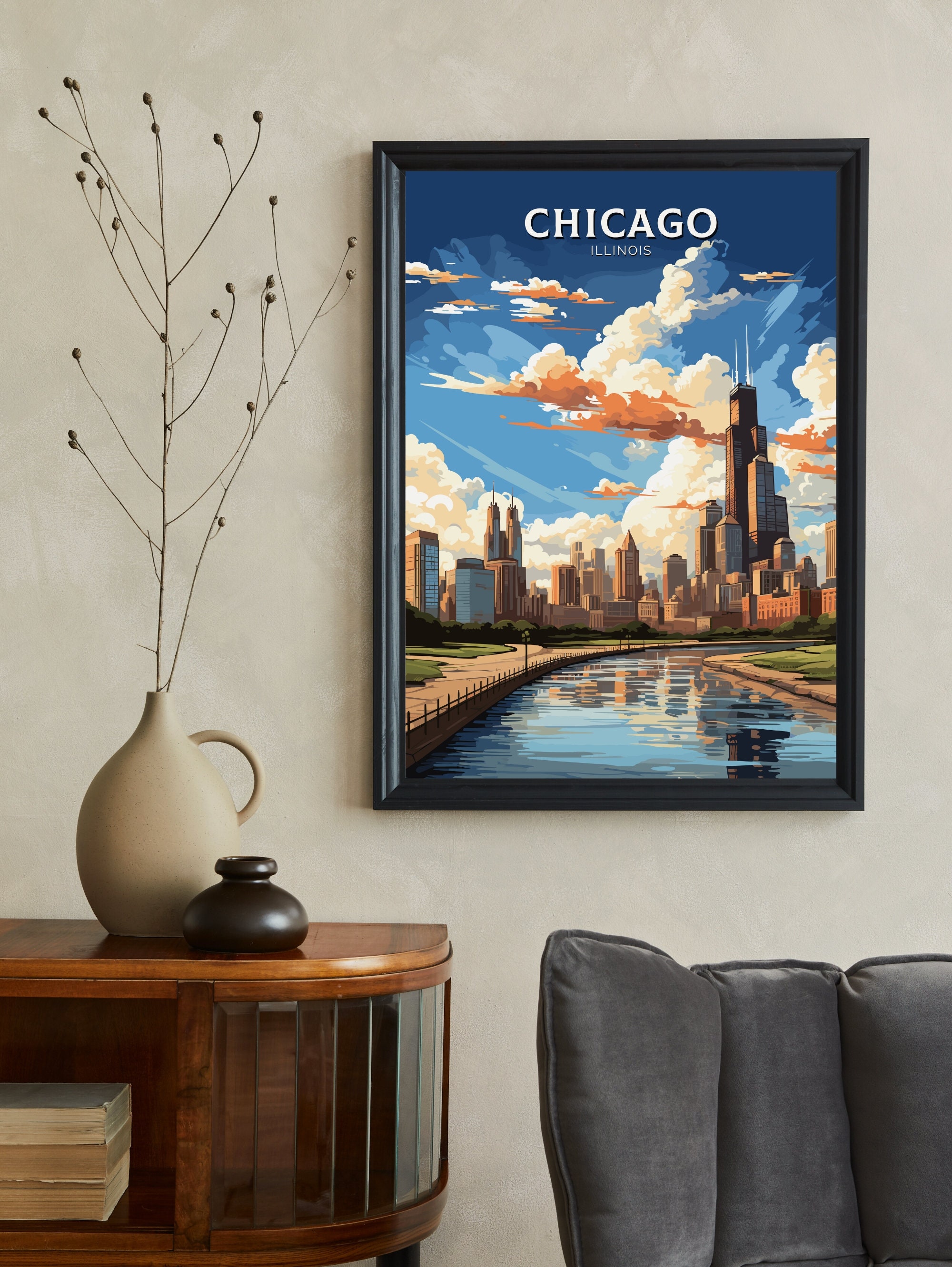 Chicago Poster Chicago Travel Print Chicago Illinois Print Etsy