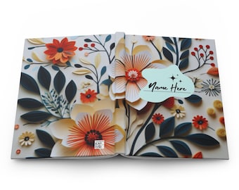 Floral Journal, Gift for Writers, Personalized Notebook, Custom Name Diary, Lined Pages Book, Matte Hardcover Journal