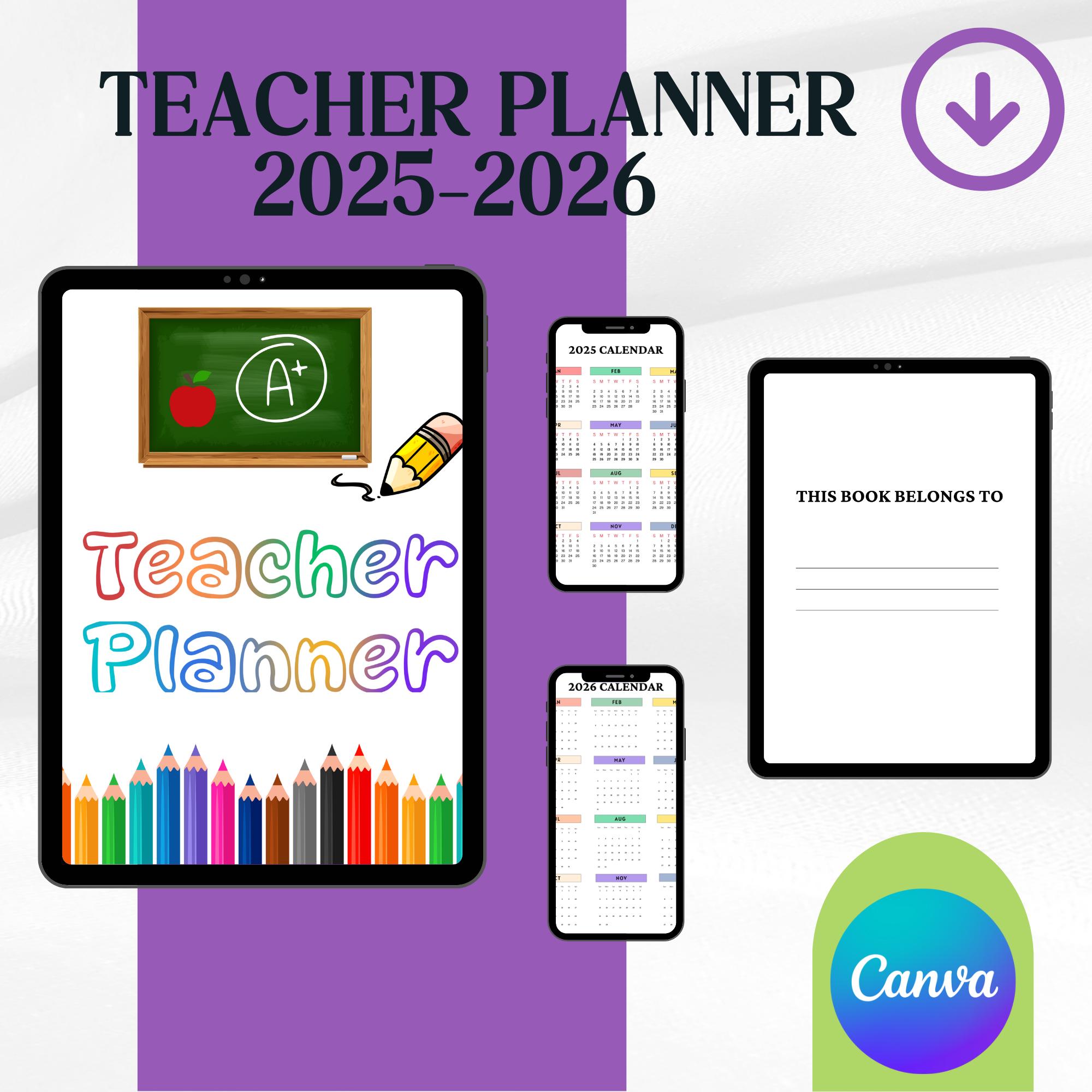 store product block Undated Teacher Planner 2025–2026 Printable | Classroom Organizer PDF | Weekly & Monthly Lesson Plan | Track Grades and Goals poster