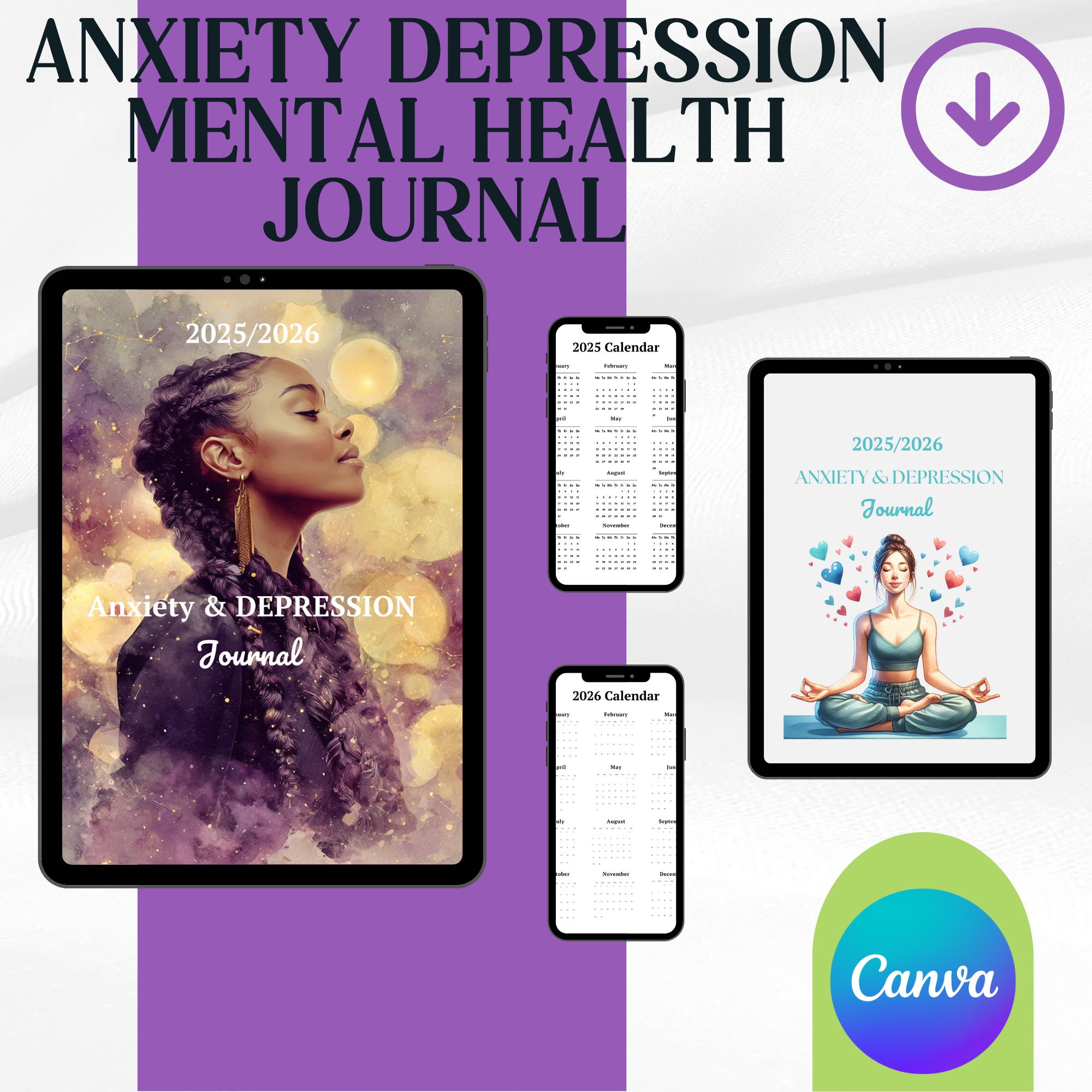 store product block Anxiety Depression Mental Health Journal | 2025-2026 Planner | Mood Tracker + Self-Care Log | iPad & Printable Format poster