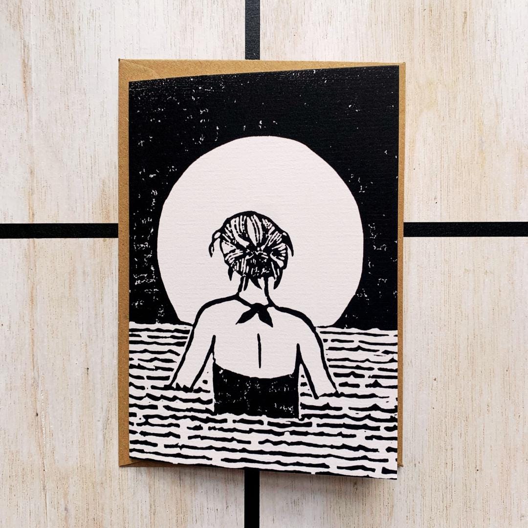 Greetings Card // Full Moon Swim - Etsy