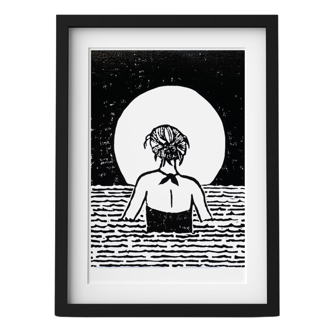 Full Moon Swim // Original Linocut Print // Limited Edition // Wall Art ...
