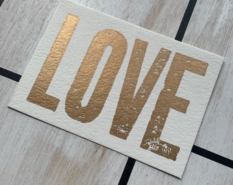 LOVE // Original letterpress print // open edition // gold on white // wall art