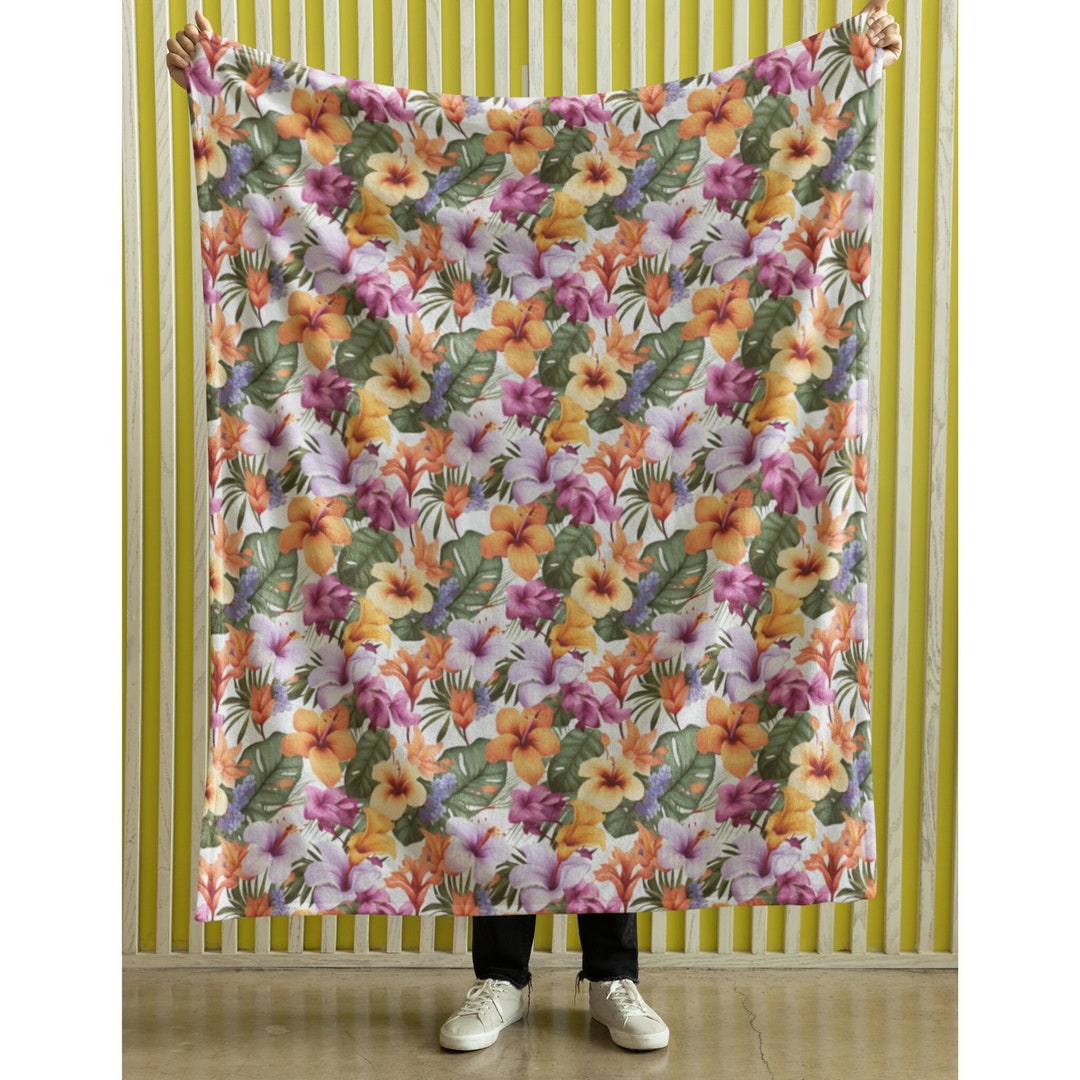 Tropical Floral Blanket With Exotic Flowers Throw Velveteen Plush Soft