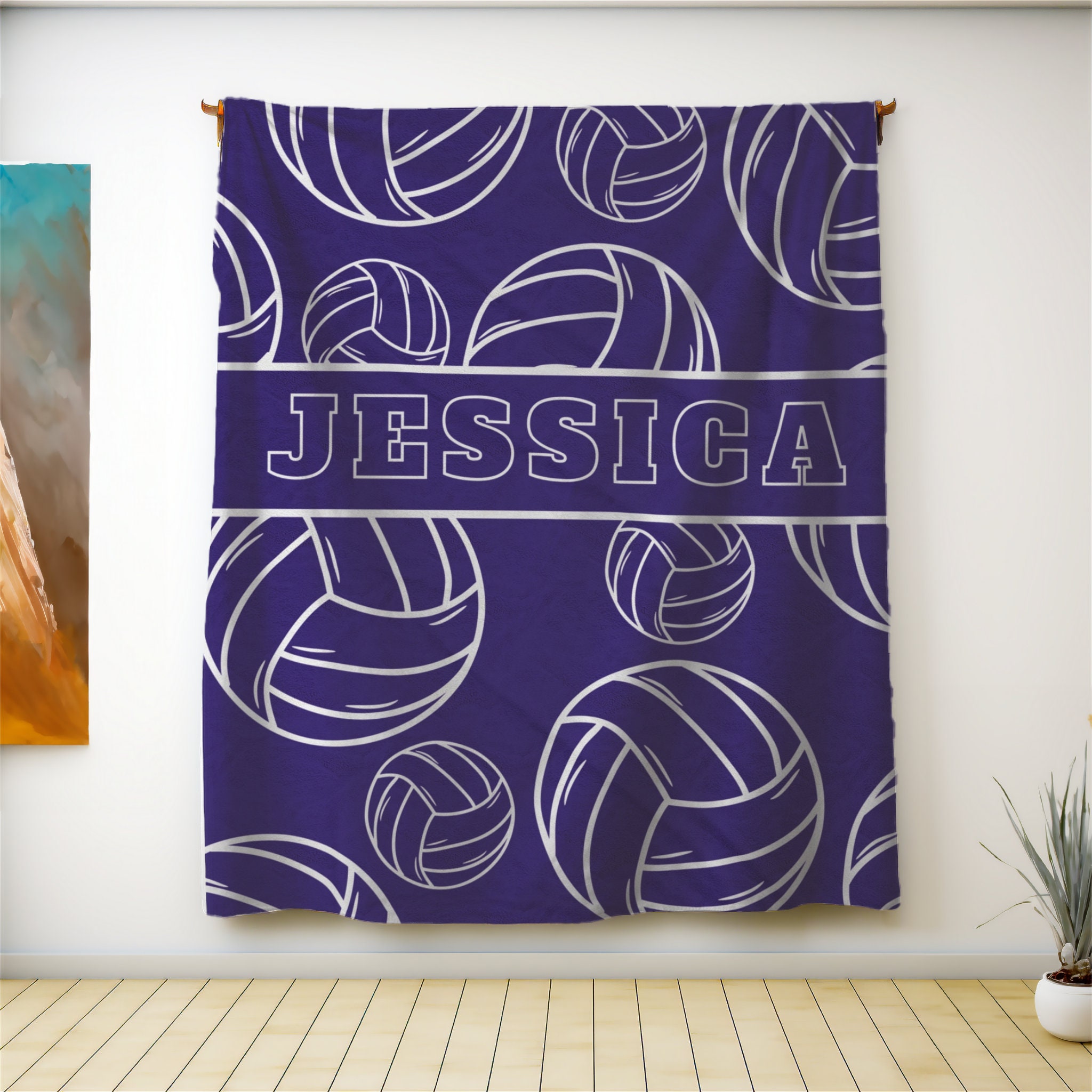Personalized Volleyball Blanket, Custom Name Sports Volleyball Blanket