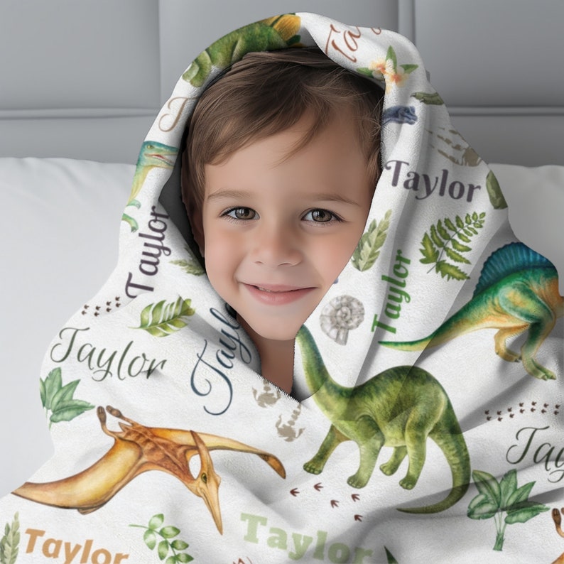 Custom Name Dinosaur Blanket, Baby Boy Dinosaur Blanket, Baby Blanket