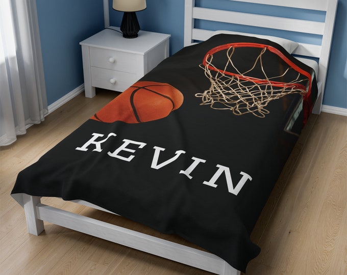 Personalized Basketball Blanket, Custom Name Sports Basketball Blanket for Boy, Gift Idea for Basketball Player, Birthday Gift for Boy Girl