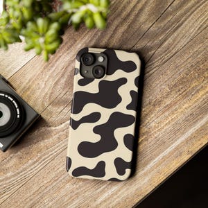 Minimalistisch abstract telefoonhoesje zwart-witte koeprint telefoonhoesje iPhone 16 Pro Max 15 14 13 12 Mini 11 Plus hoesje cadeau voor haar