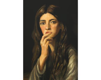 Moody Portrait Of A Woman Thinking Large Canvas Wall Decor Vintage Art Canvas