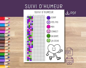 Suivi d'humeur comique, Bullet Journal français, Printable Journal Page, Digital Tracker, Journal Log, Planner Template, Yearly Tracker