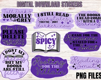 Printable Smut Stickers Bundle / Reading PNG Stickers / Print and Cut Spicy Books / Smut PNG / Romance Reader PNG / Adult stickers / Book